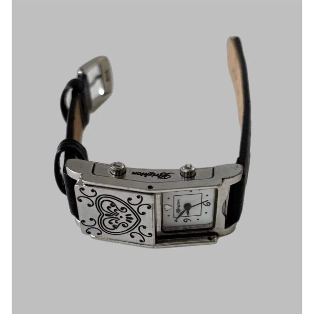 BRIGHTON LOS ANGELES Black Leather DUAL FACE WATCH Preloved Has New Battery